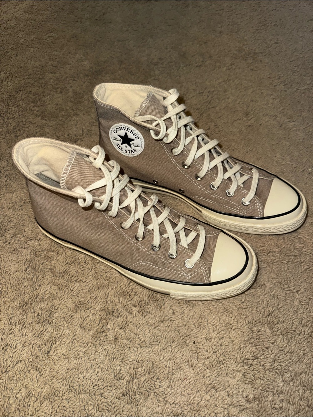 Converse High Top Sneakers - Taupe Canvas with White Accents - Picture 2 of 3